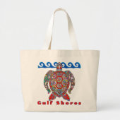 ガルフショアーズアラバマカラフルモザイクウミガメ ラージトートバッグ (正面)