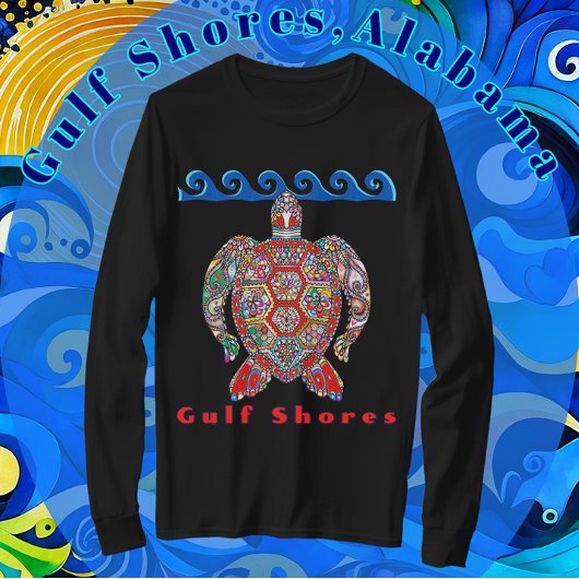 ガルフショアーズアラバマカラフルモザイクウミガメ Tシャツ