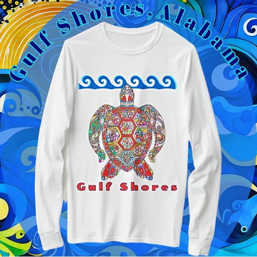 ガルフショアーズアラバマカラフルモザイクウミガメ Tシャツ