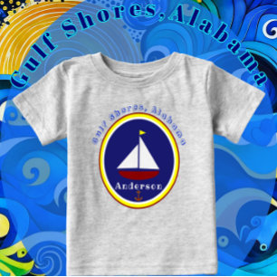 ガルフショアーズ,アラバマかわいい帆船いかりと名前 ベビーTシャツ