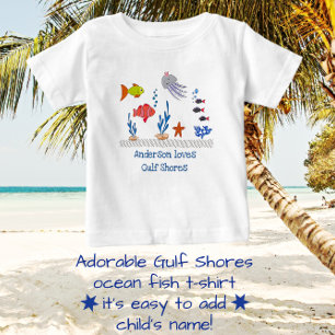 ガルフショアーズ、ALおもしろい海魚と子供の名前 ベビーTシャツ