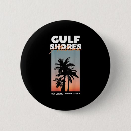ガルフショアーズ – Alabama Summer Palm Vacation Usa 缶バッジ (正面)
