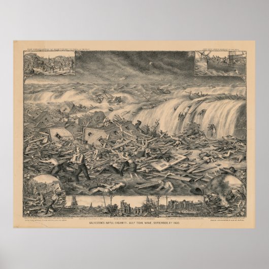 ガルベストンの恐ろしい災難、湾岸津波(1900) ポスター (正面)