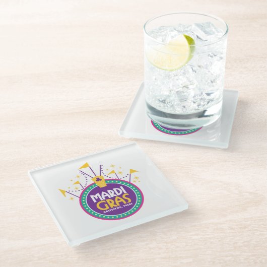 ガルベストンインスパイア、テキサス州、マルディグラスアーチ ガラスコースター (アングル)