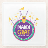 ガルベストンインスパイア、テキサス州、マルディグラスアーチ ガラスコースター (正面)