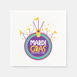 ガルベストンインスパイア、テキサス州、マルディグラスアーチ スタンダードカクテルナプキン