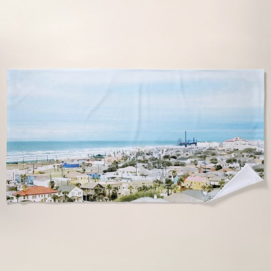 ガルベストンコースト、ビーチとシティビュー ビーチタオル (正面)