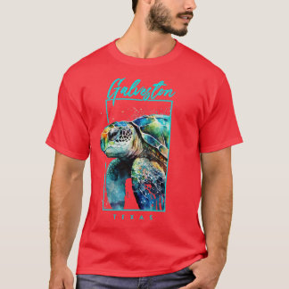 ガルベストンテキサス州ウォーターカラーシーカメポートレート Tシャツ