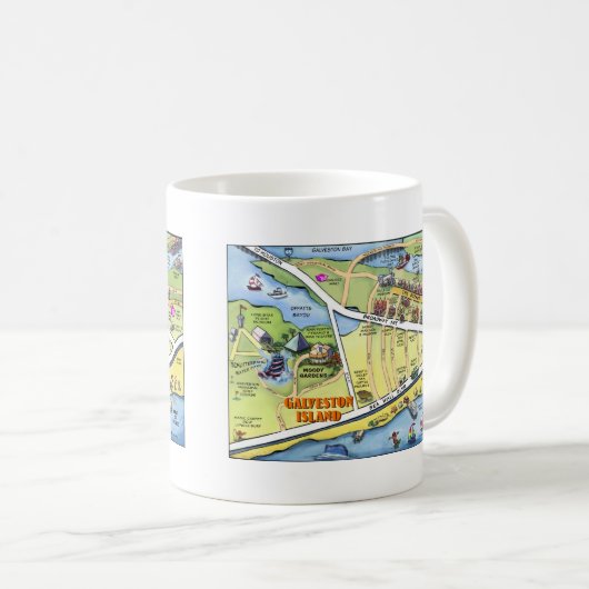 ガルベストンテキサス州漫画の地図 コーヒーマグカップ (正面右)