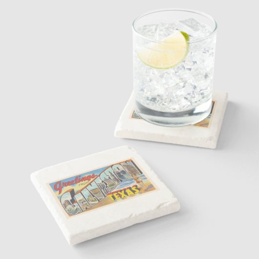 ガルベストンテキサス州TXヴィンテージ大文字葉書 ストーンコースター (横)