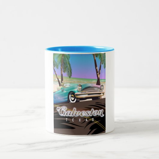 ガルベストン島テキサス州の米国の地図 ツートーンマグカップ (中央)