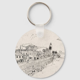 ガレオランダフォートスリランカペンインクイラストレーション キーホルダー