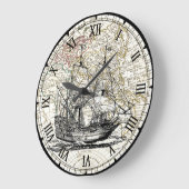 ガレオン帆船~1789東半球図~  ラージ壁時計 (傾斜)