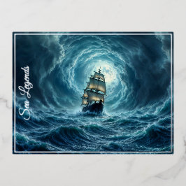 ガレオン船ストームムーンライト海航海 箔シーズンポストカード