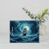 ガレオン船ストームムーンライト海航海 箔シーズンポストカード (立ち正面)