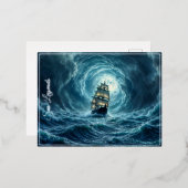 ガレオン船ストームムーンライト海航海 箔シーズンポストカード (正面/裏面)