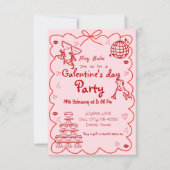 ガレンタインの日手描きピンクガールズバレンタイン 招待状 (正面)