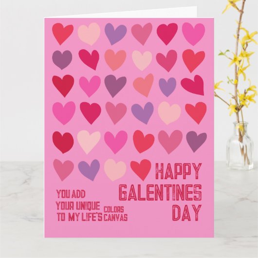 ガレンタインズデー アート ベストフレンズ ピンク レッド ハート カード (黄色い花)