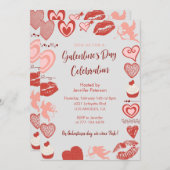 ガレンチン招待ピンクと赤のブランチハート 招待状 (正面/裏面)