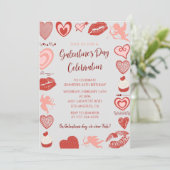 ガレンチン招待ピンクと赤のブランチハート 招待状 (スタンド正面)