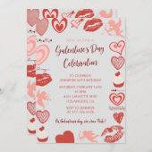 ガレンチン招待ピンクと赤のブランチハート 招待状 (正面/裏面)