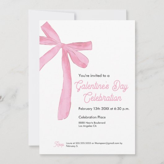 ガレンティンの日ピンクのリボンガーリー弓 招待状 (正面)