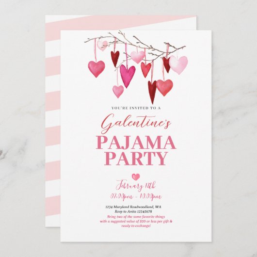 ガレンティンズデイパジャマパーティの招待状 招待状 (正面/裏面)