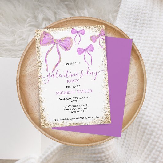 ガレンティンズデイパーティーグリッター金ゴールドパープルボウ 招待状