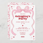 ガレンティンズデイブランチパーティーピンクボウ 招待状 (正面/裏面)
