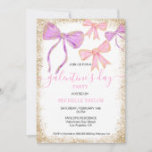 ガレンティンデイパーティーグリッター金ゴールドピンクボウズ 招待状 (正面)