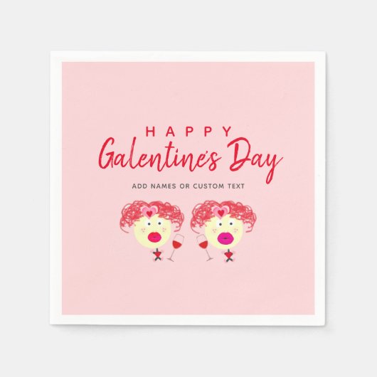 ガレンティンデイ赤面ピンク赤いハートガールズDIY スタンダードカクテルナプキン (正面)
