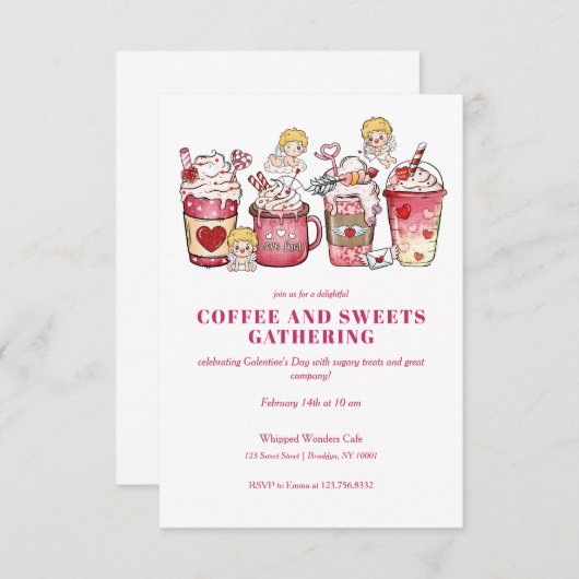 ガレンティンバレンタインデーかわいいコーヒーマグスイーツ 招待状 (正面/裏面)
