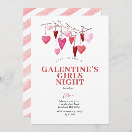 ガレンティーズガールズナイトバレンタインのバルーンパーティー 招待状 (正面/裏面)