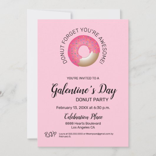 ガレンティーズデイドーナツパーティーピンクバレンタインガーリー 招待状 (正面)