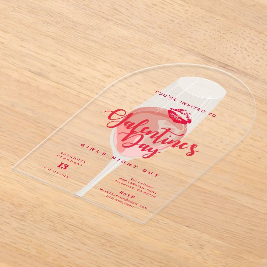 ガレンティーズデイパーティー水彩ピンクロゼ アクリル招待状 (レイダウン)