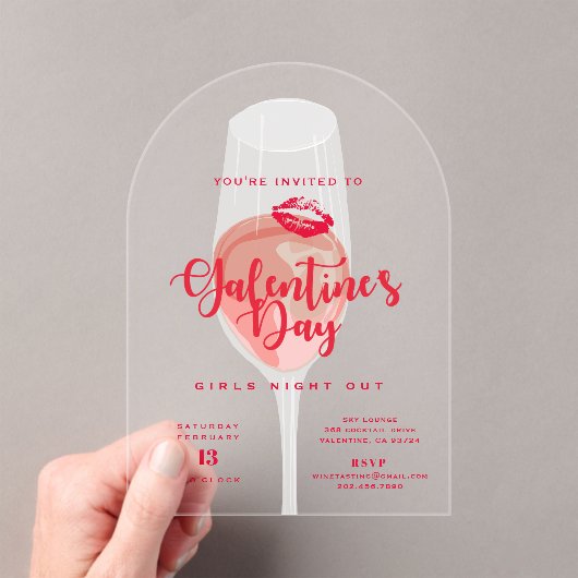 ガレンティーズデイパーティー水彩ピンクロゼ アクリル招待状 (インサイチュ (ポータブル))