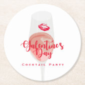 ガレンティーズデイパーティー水彩ピンクロゼ ラウンドペーパーコースター (正面)