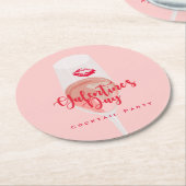 ガレンティーズデイパーティー水彩ピンクロゼ ラウンドペーパーコースター (アングル)