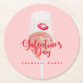 ガレンティーズデイパーティー水彩ピンクロゼ ラウンドペーパーコースター (正面)