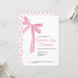 ガレンティーズデイピンクリボンボウテーマ モダン 招待状