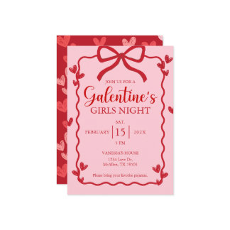ガレンティーズデイレッドリボンボウガーリーモダン招待状 招待状