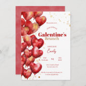 ガレンティーヌデイウォーター色ハート赤モダン色 招待状 (正面/裏面)
