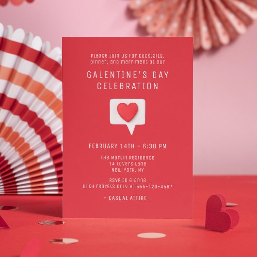 ガレンティーンズデイお祝いかわいいモダン赤いハート 招待状