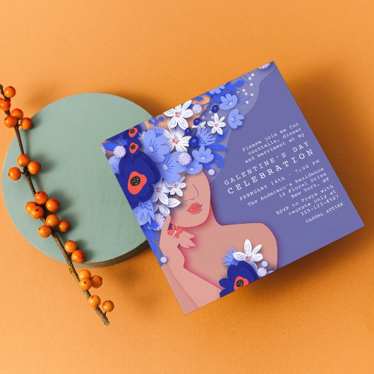 ガレンティーンズデイお祝いモダンガーリーフローラ 招待状