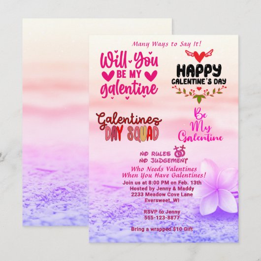 ガレンティーンズデーの名言 女性 友情パーティー 招待状 (正面/裏面)