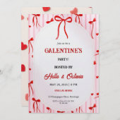 ガレンティーンズパーティー招待状プリント可能、ピンク＆レッド 招待状 (正面/裏面)