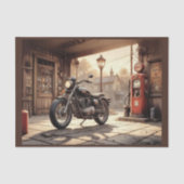 ガレージに古いバイクと油ポンプ 薄葉紙 (正面)