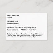 ガレージドアの修理および保守の名刺 名刺 (裏面)