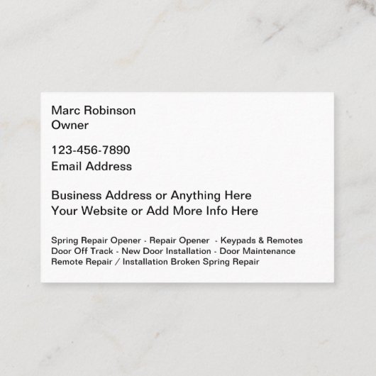 ガレージドアの修理および保守の名刺 名刺 (裏面)