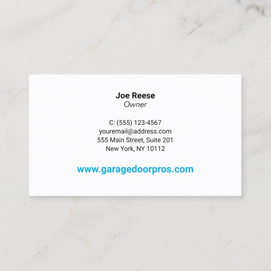 ガレージドアの取り付けと修理 名刺 (裏面)